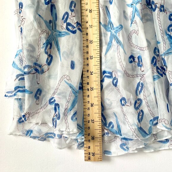 Afibi Nautical Long Maxi Skirt Starfish White Blue Fishermancore Coastal Grandma - Picture 7 of 10